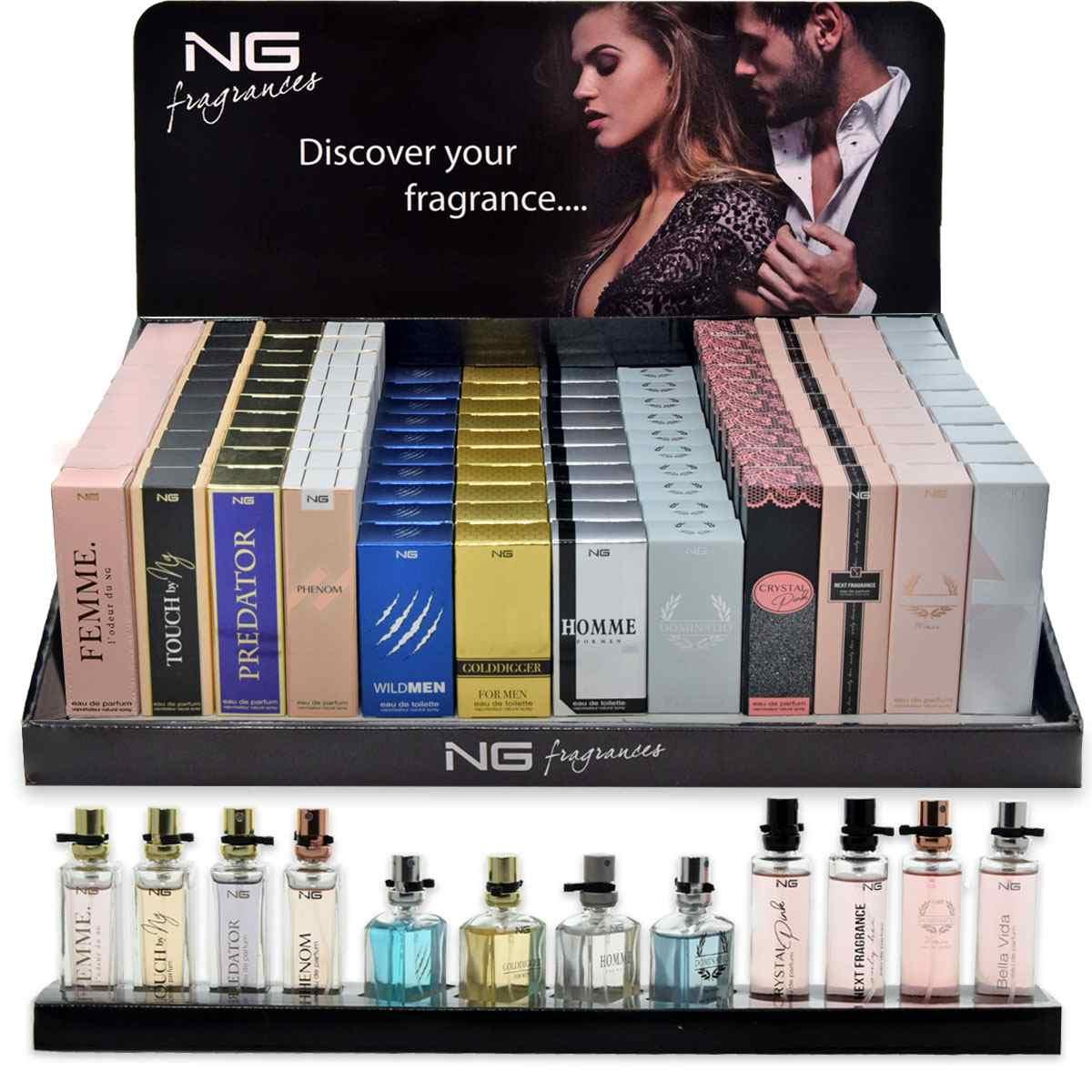 Display edp/edt 15 ml ng  assortiti uomo-donna 120 pezzi + 12 tester