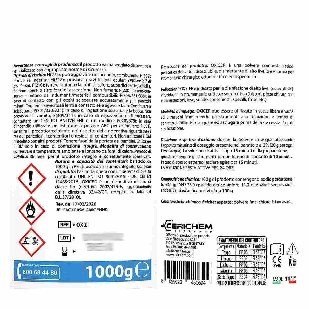 Polvere peracetico detergente e sterilizzante 1 kg