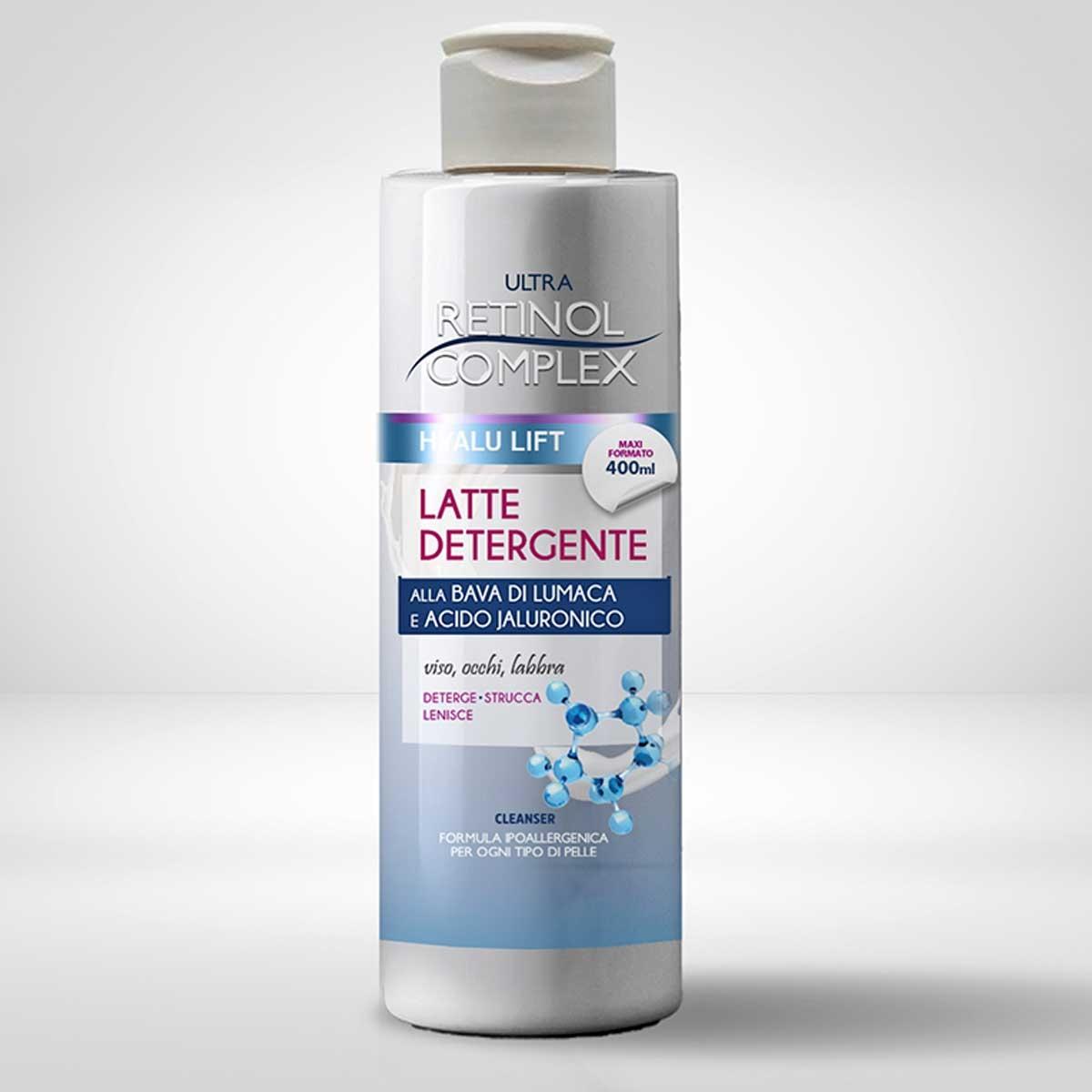 Retinol complex latte detergente 400 ml bava di lumaca e acido jaluronico