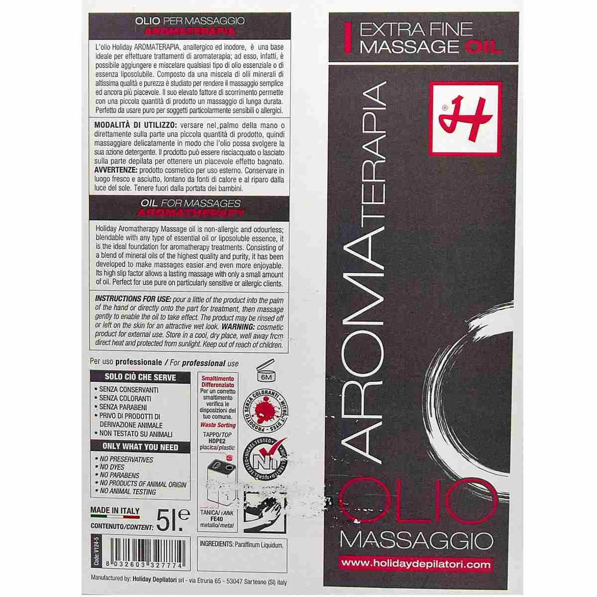 Olio massaggio aromaterapia holiday tanica 5 litri