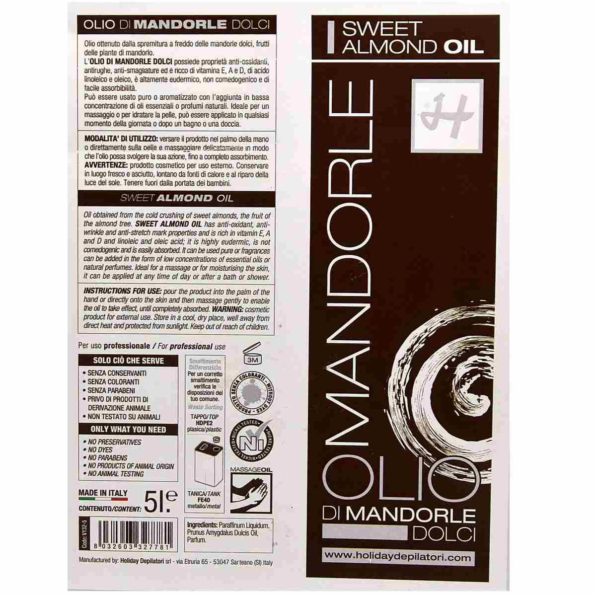 Olio massaggio mandorle profumato holiday tanica 5 litri