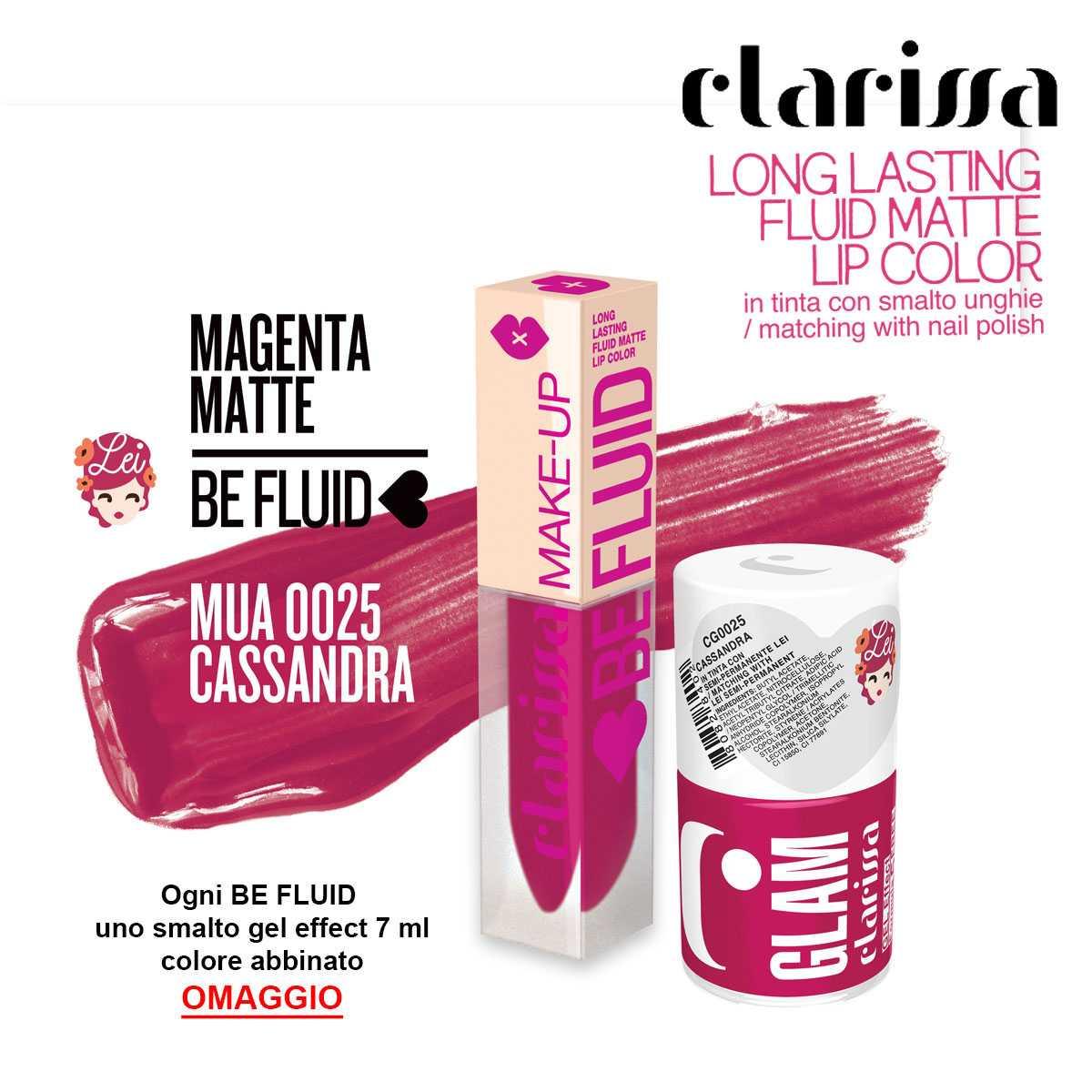 Be fluid lip color magenta matte cassandra  + c-glam magenta matte cassandra omaggio + tester