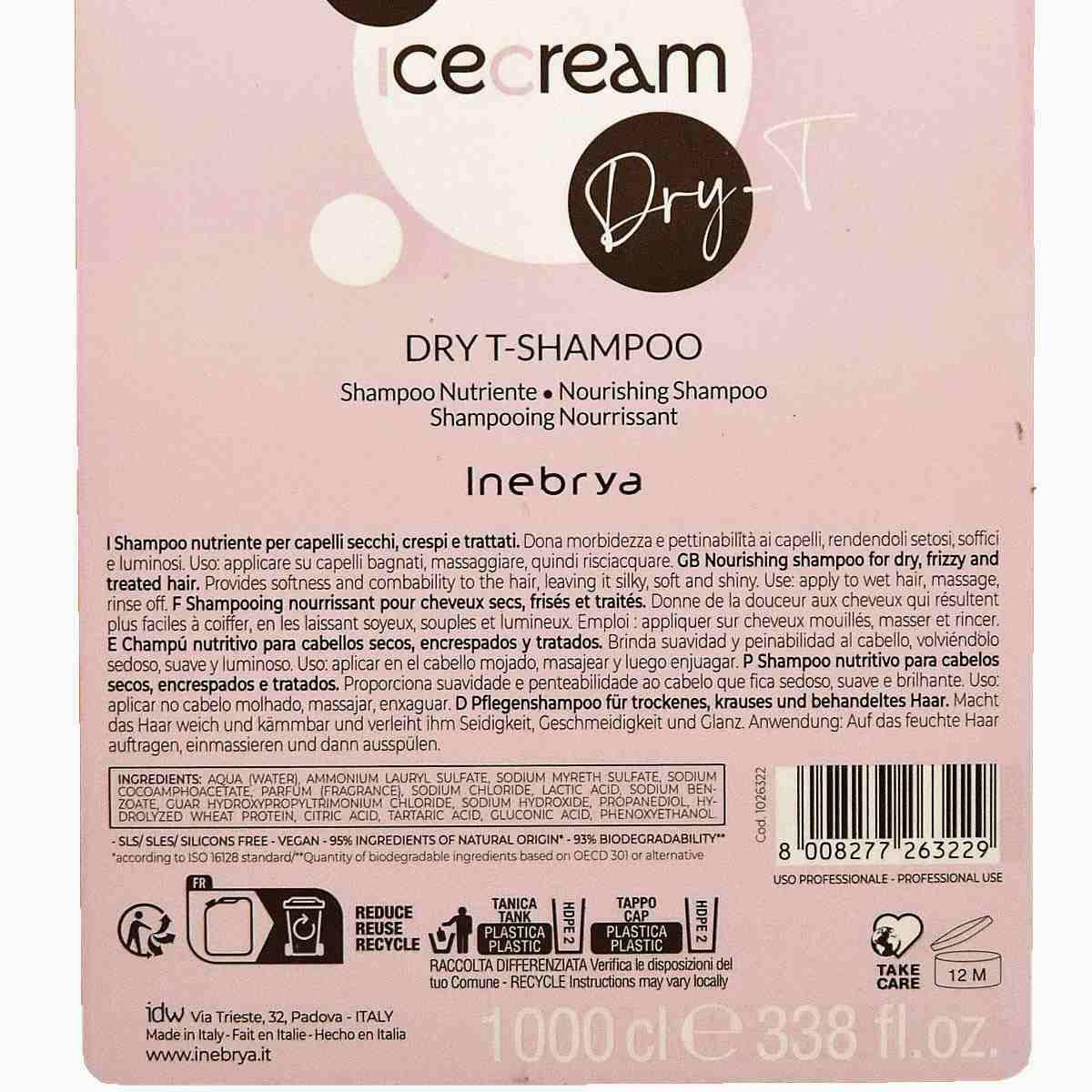 Inebrya dry-t shampoo 10 litri fior di latte (capelli secchi)