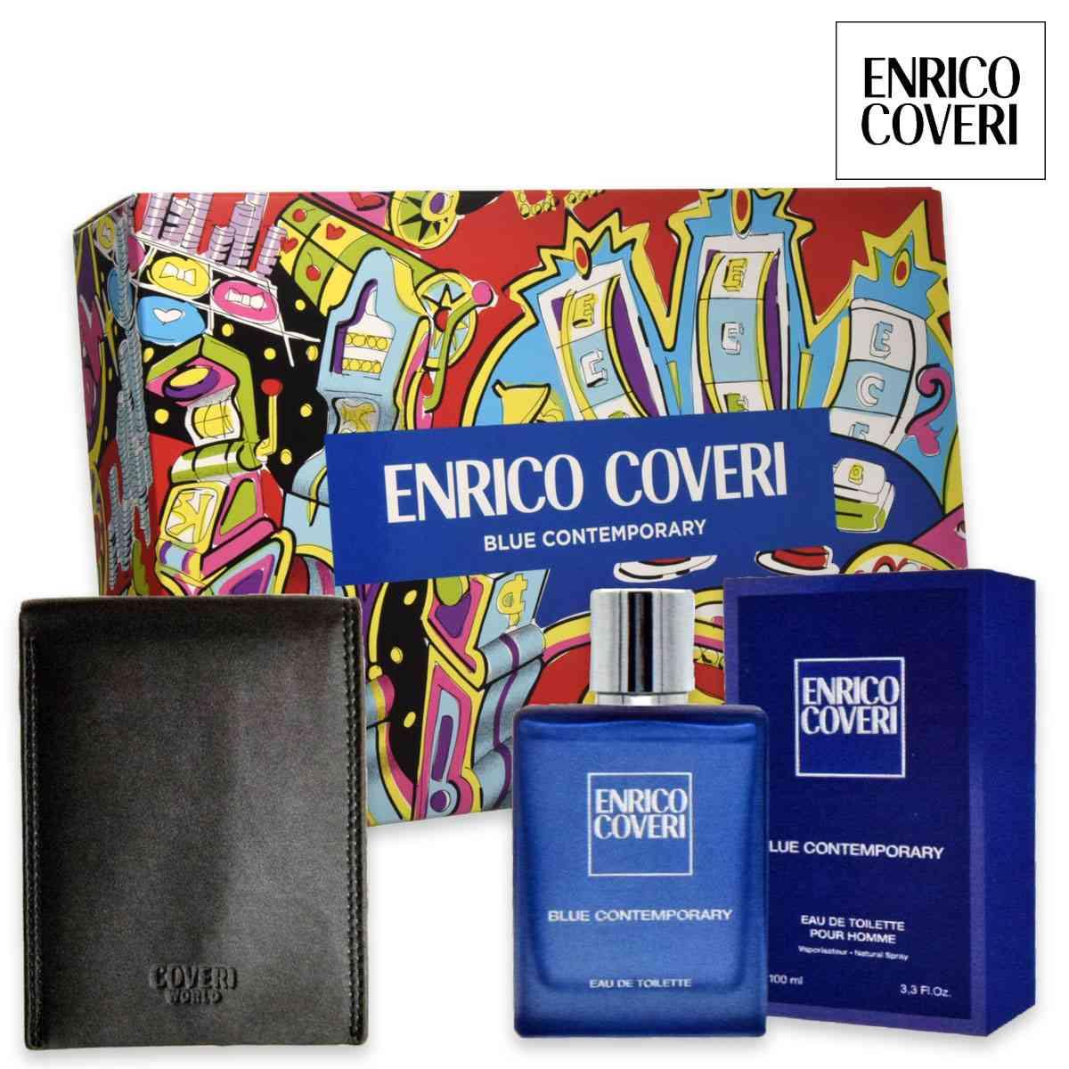 Enrico coveri blue contemporary edt 100 ml+ portafogli in pelle nero