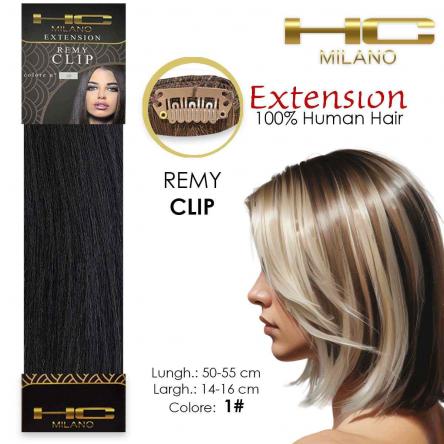 Hc milano capelli naturali 3 clip 1 striscia remy largh.14-16cm lungh.55cm col.1 nero