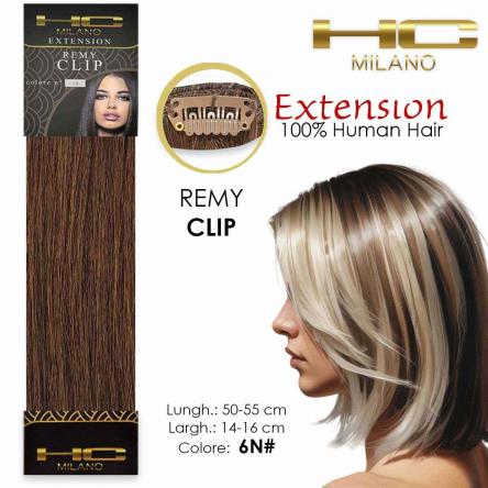 Hc milano capelli naturali 3 clip 1 striscia remy largh.14-16cm lungh.55cm col.6n