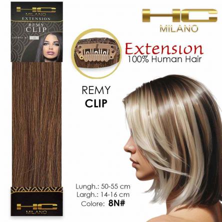 Hc milano capelli naturali 3 clip 1 striscia remy largh.14-16cm lungh.55cm col.8n