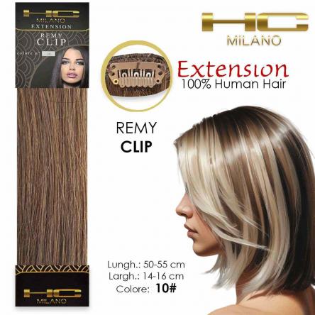 Hc milano capelli naturali 3 clip 1 striscia remy largh.14-16cm lungh.55cm col.10