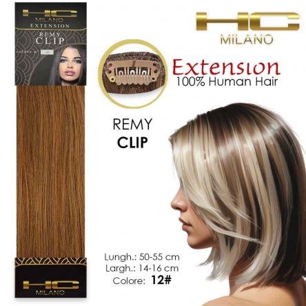 Hc milano capelli naturali 3 clip 1 striscia remy largh.14-16cm lungh.55cm col.12