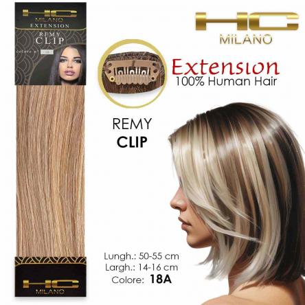 Hc milano capelli naturali 3 clip 1 striscia remy largh.14-16cm lungh.55cm col.18a