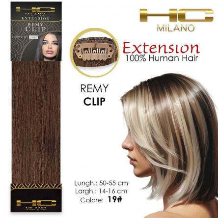 Hc milano capelli naturali 3 clip 1 striscia remy largh.14-16cm lungh.55cm col.19