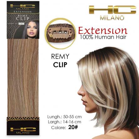 Hc milano capelli naturali 3 clip 1 striscia remy largh.14-16cm lungh.55cm col.20