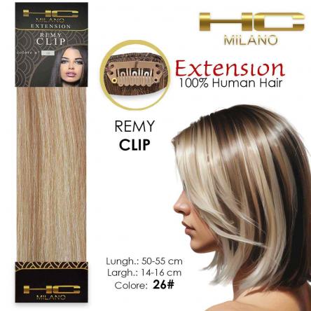 Hc milano capelli naturali 3 clip 1 striscia remy largh.14-16cm lungh.55cm col.26