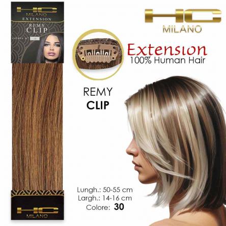 Hc milano capelli naturali 3 clip 1 striscia remy largh.14-16cm lungh.55cm col.30