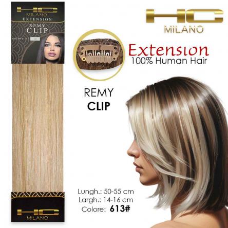 Hc milano capelli naturali 3 clip 1 striscia remy largh.14-16cm lungh.55cm col.613