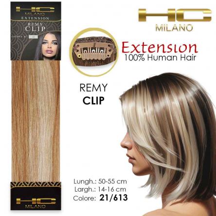 Hc milano capelli naturali 3 clip 1 striscia remy largh.14-16cm lungh.55cm col.613