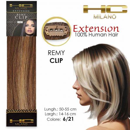 Hc milano capelli naturali 3 clip 1 striscia remy largh.14-16cm lungh.55cm col.6/21