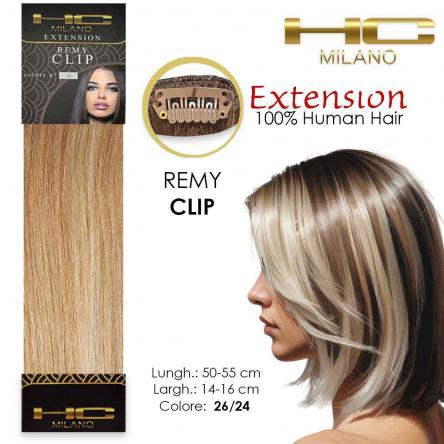 Hc milano capelli naturali 3 clip 1 striscia remy largh.14-16cm lungh.55cm col.26/24