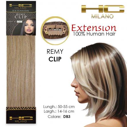 Hc milano capelli naturali 3 clip 1 striscia remy largh.14-16cm lungh.55cm col.db3