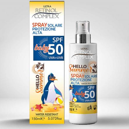 Retinol complex hello summer spray solare protezione alta spf 50 baby 150 ml