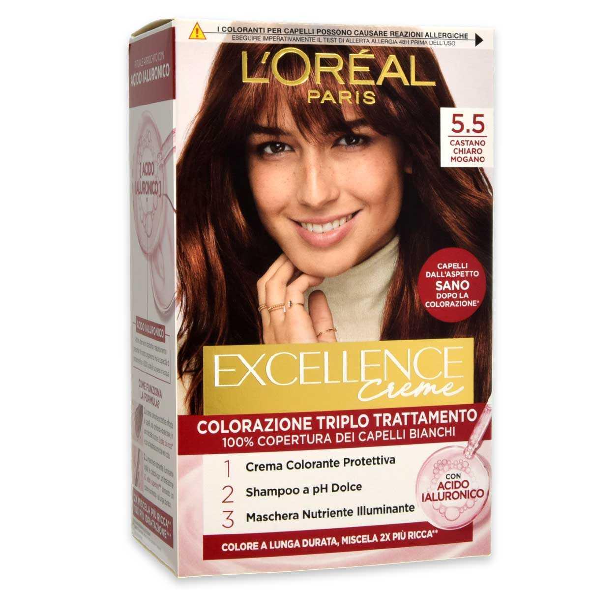 L'oreal colorazione triplo trattamento excellence n° 5.5 castano chiaro mogano