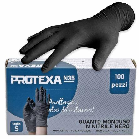 Guanti in nitrile 3,5 gr 100 pz nero senza polvere s