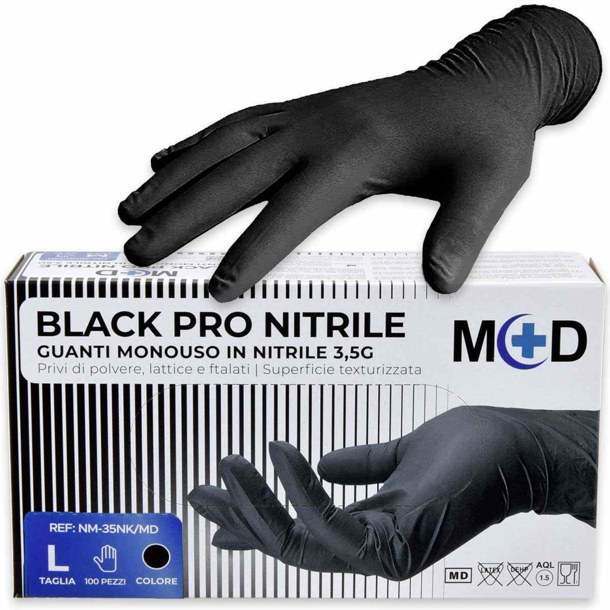 Guanti in nitrile 3,5 gr 100 pz nero senza polvere l