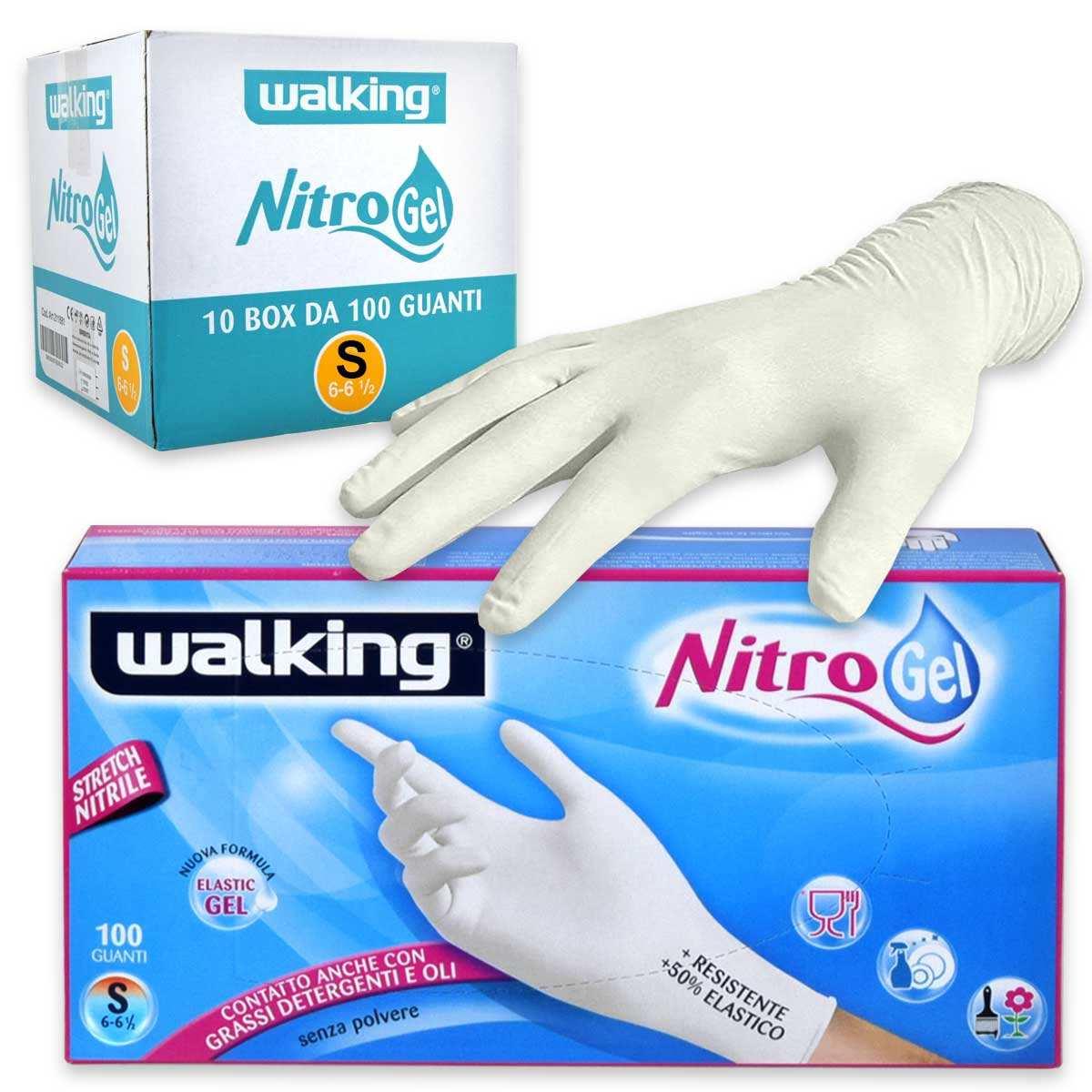 Walking guanti nitrile bianco nitro gel s small conf. 10 box da 100 guanti