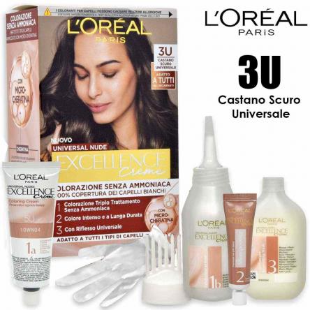 L'oreal excellence creme universal nude senza ammoniaca n° 3u castano scuro