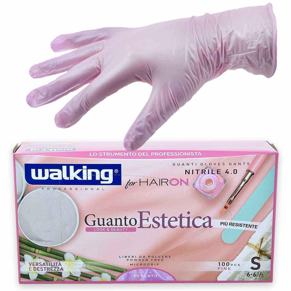 Guanto estetica pink walking for hairon nitrile rosa perlato misura s