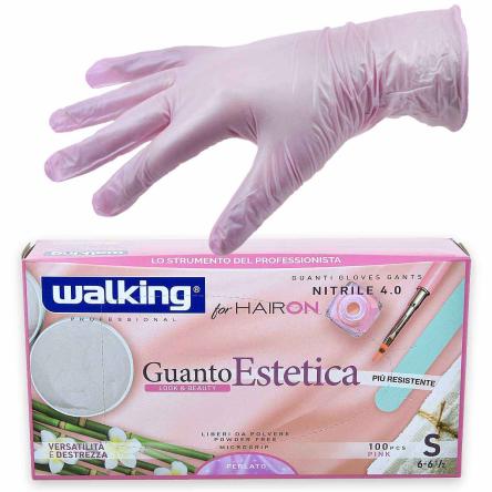 Guanto estetica pink walking for hairon nitrile rosa perlato misura s