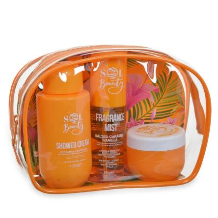 Sol beauty coffret bag set 3 pezzi caramello salato & vaniglia