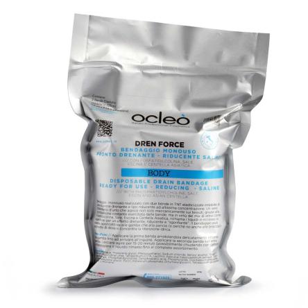 Ocleo  bendaggio monouso pronto - drenante - lipo riducente salino  - due bende 10 cm. x 9 mt. in estensione - ml 225