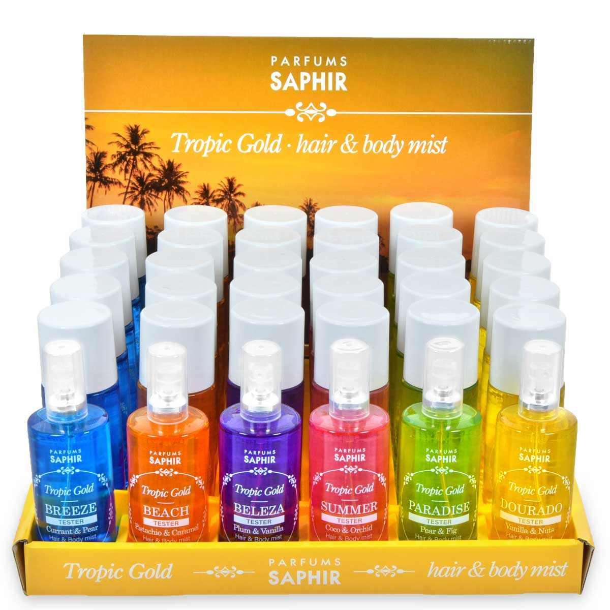 Saphir espositore 36 pezzi + 6 tester tropic gold hair & body mist 100 ml
