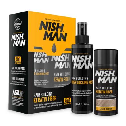 Nishman hair building keratin fiber & locking mist spray set // light brown