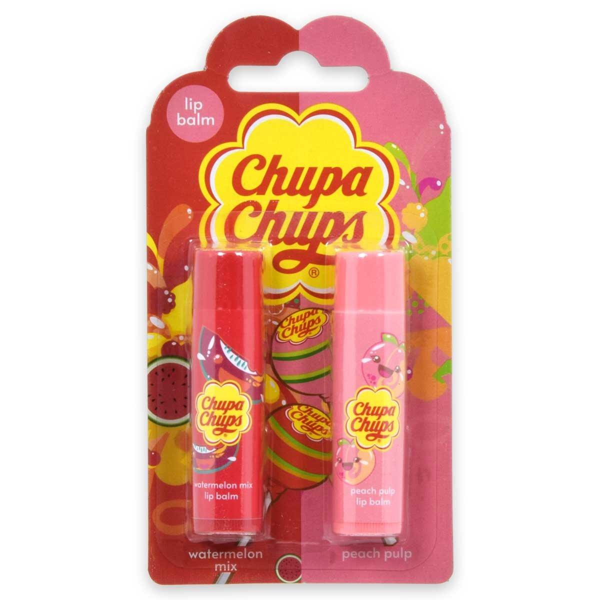 Chupa chups lip balm 2 pz water melon mix, peach pulp