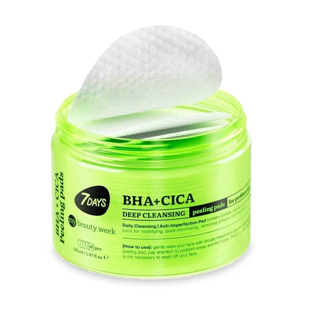 7 days peeling pad viso detergente bha+cica double-face 50 pezzi