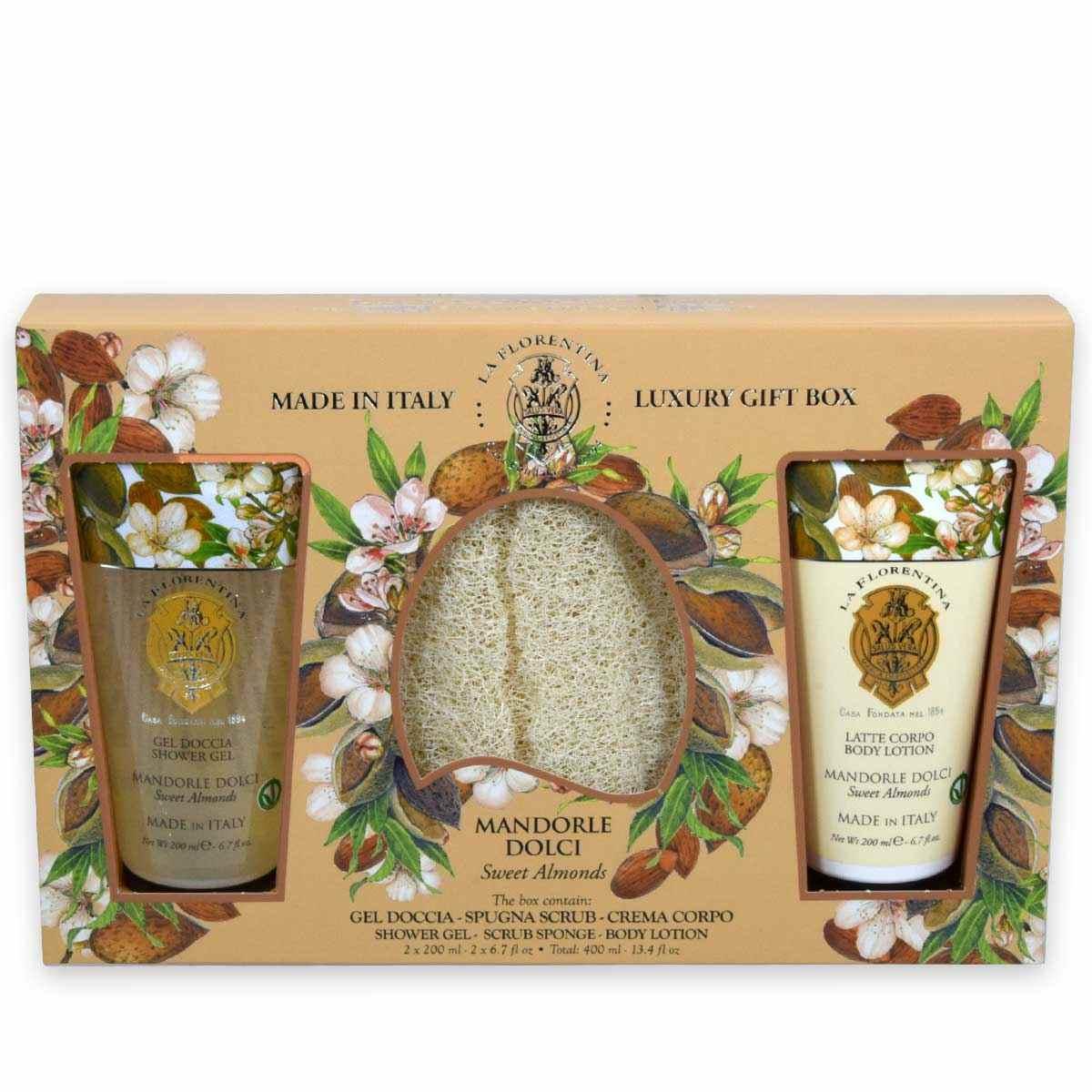 La florentina gift set mandorla gel doccia 200ml+ latte corpo 200ml+ spugna scrub