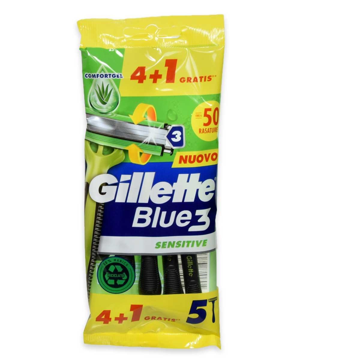 Gillette blue 3 sensitive 4 pz + 1 gratis